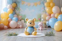Soft Pastel Winnie the Pooh Backdrop for Cake Smash Photos