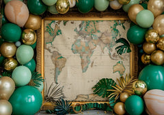 Jungle Safari Party Backdrop with Gold & Green Balloons