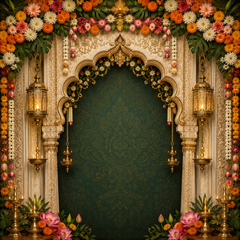 Elegant Floral Ganpati Decoration Backdrop