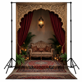 Majestic Palace Lounge with Red Drapes Backdrop