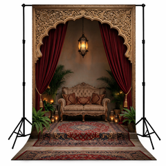 Majestic Palace Lounge with Red Drapes Backdrop