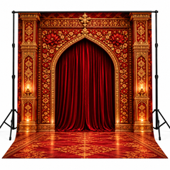 Royal Mughal Red Velvet Arch Photography Backdrop