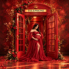 Royal Red Telephone Booth & Rose Arch Photography Backdrop