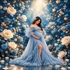 Luxury Blue & Ivory Floral Garden Photography Backdrop