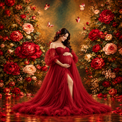Luxury Red Rose & Butterfly Floral Garden Photography Backdrop