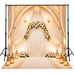Luxury Ivory Drapes & Floral Arch Photography Backdrop