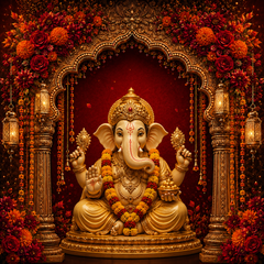 Royal Red Ganpati Decoration Backdrop