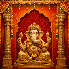 Royal Orange Ganpati Decoration Backdrop