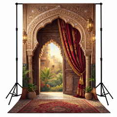 Royal Palace Archway with Red Velvet Drapes