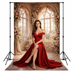 Royal Blush Bloom Window Scene Backdrop