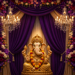Luxury Purple Drapes Ganesh Chaturthi Backdrop