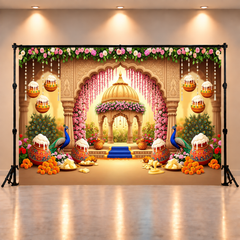 Krishna Janmashtami Temple Scene Backdrop