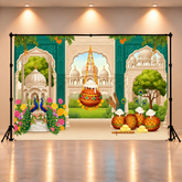 Peacock Feather Krishna Theme Backdrop