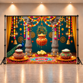 Festive Krishna Background with Garland