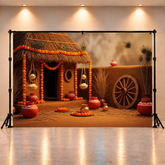 Village Scene Krishna Janmashtami Backdrop