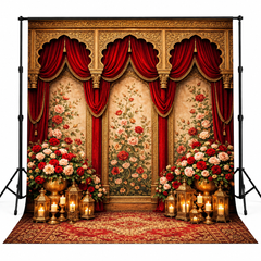 Royal Red Velvet Mughal Floral Palace Photography Backdrop