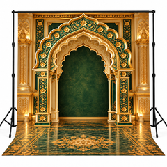 Luxury Emerald Green & Gold Mughal Arch Photography Backdrop