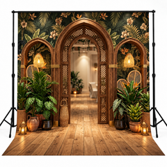 Luxury Tropical Wooden Arch & Botanical Photography Backdrop