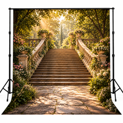 Enchanted Floral Garden Staircase Photography Backdrop