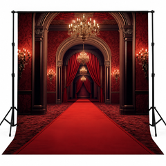 Grand Royal Red Carpet Palace Hall with Chandeliers