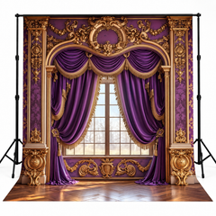 Royal Amethyst Purple & Gold Baroque Window Drapes
