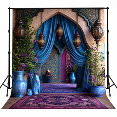 Royal Blue Moroccan Arch & Lanterns Luxury Backdrop
