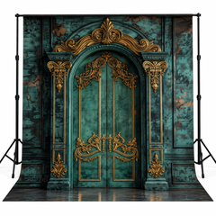 Royal Emerald Teal & Gold Baroque Palace Door Backdrop