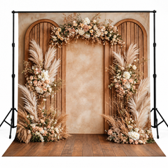 Rustic Boho Pampas & Floral Wooden Arch Backdrop