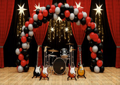 Music Theme Birthday Party Backdrop - Rock and Roll Stage with Guitars & Drums