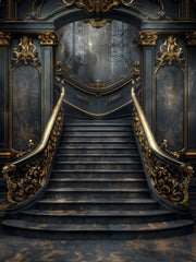 Black Elegance with Gold Glow Stairs Backdrop