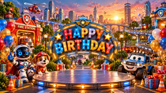 Rescue Adventure Happy Birthday Backdrop