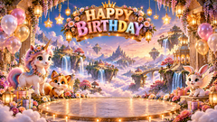 Magical Unicorn Happy Birthday Backdrop
