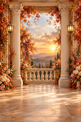 Luxury Autumn Floral Balcony Photography Backdrop