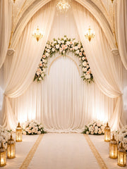 Luxury Ivory Drapes & Floral Arch Photography Backdrop