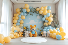 Pooh Bear Themed Cake Smash Backdrop for Toddlers