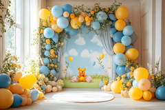 Vibrant Pooh Cake Smash Backdrop for Kids Photography