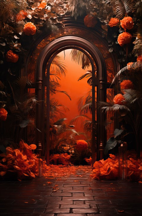 Premium Orange Floral Photography Backdrop for Professional Studios