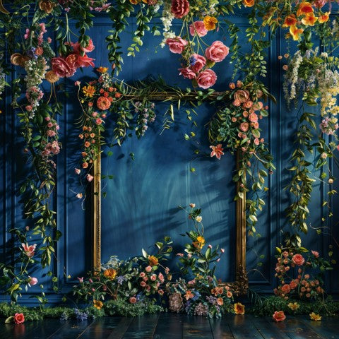 Minimal Blue Floral Wall for Model Studio Use