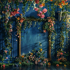 Minimal Blue Floral Wall for Model Studio Use