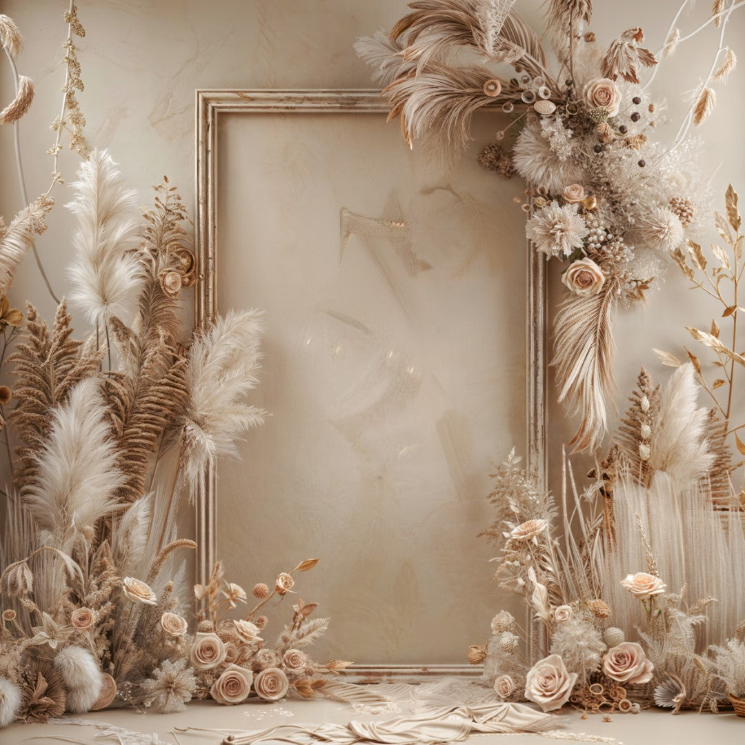 Golden Hour Vibes: Beige Boho Frame Backdrop – Backdrop Layers
