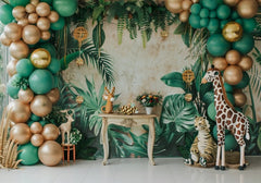 Luxury Jungle Animal Backdrop with Balloon Arch – Safari Theme for Kids & Events