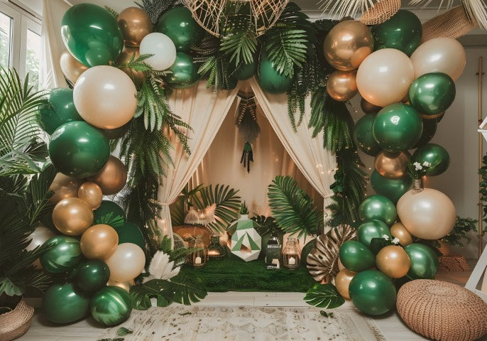 Boho Jungle Safari Backdrop – Neutral Tones Baby Shower or Cake Smash