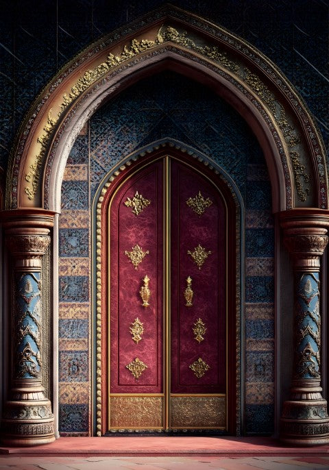 Gold & Blue Door Backdrop For Maternity & Model Shoot