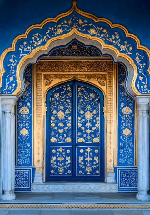 Blue & Gold Door Backdrop For Maternity & Model Shoot