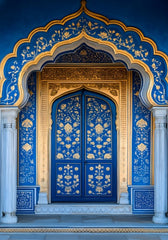 Blue & Gold Door Backdrop For Maternity & Model Shoot