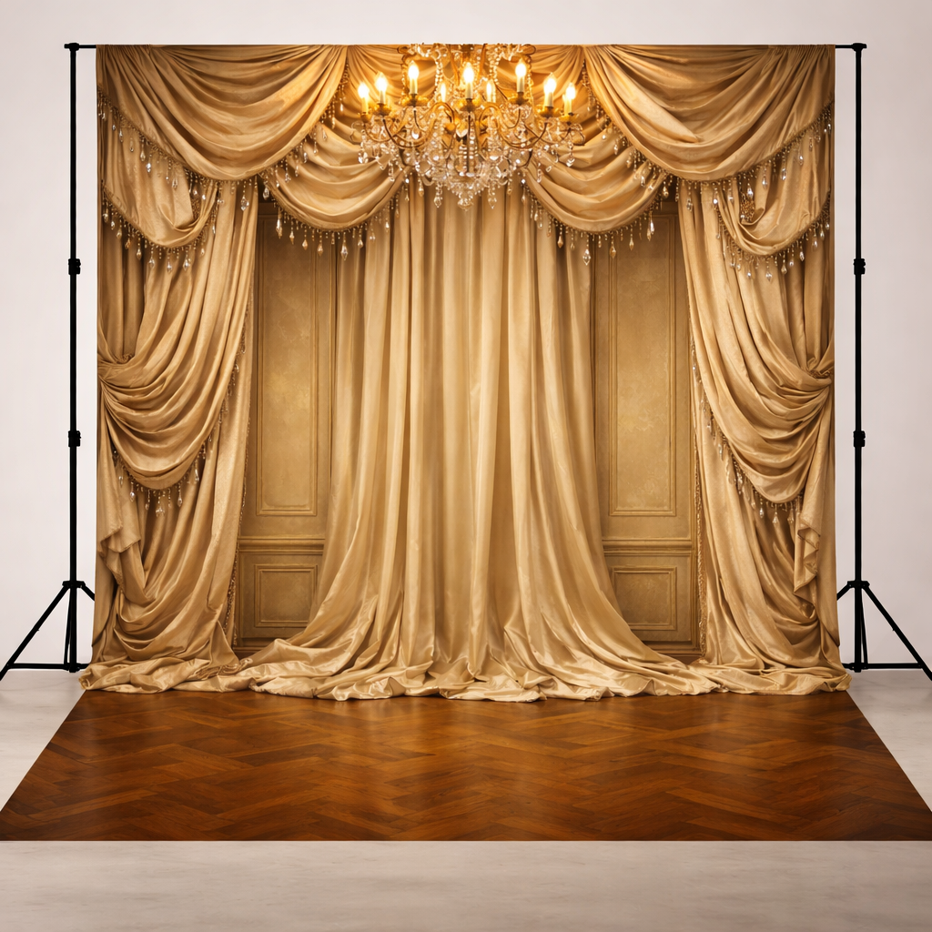 Luxury Golden Drapes Salon Photography Backdrop