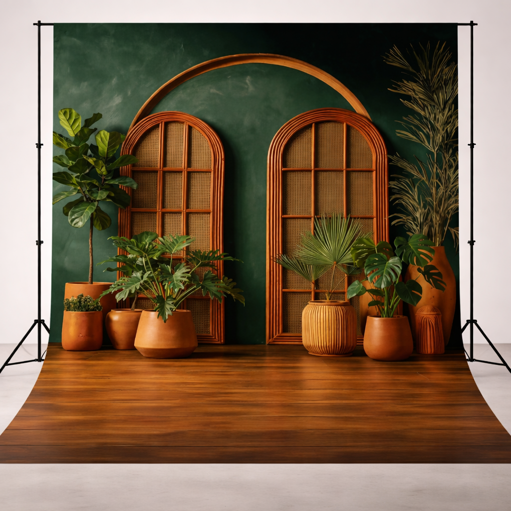 Modern Green Arch & Tropical Plant Photography Backdrop