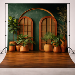 Modern Green Arch & Tropical Plant Photography Backdrop