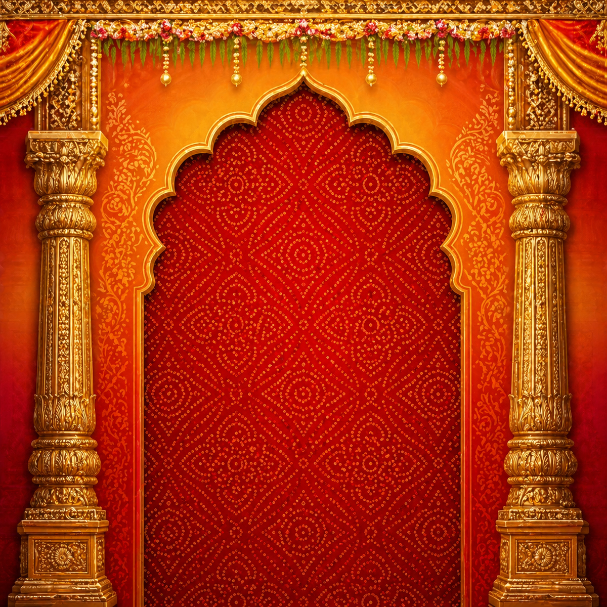 Royal Orange Ganpati Decoration Backdrop