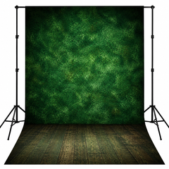 Deep Green Textured Studio Backdrop with Vintage Wooden Floor